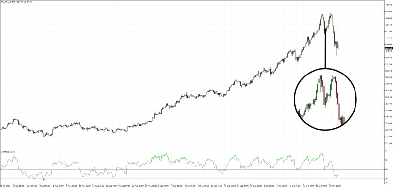 Gold plunges double top pattern 4h chart.jpg